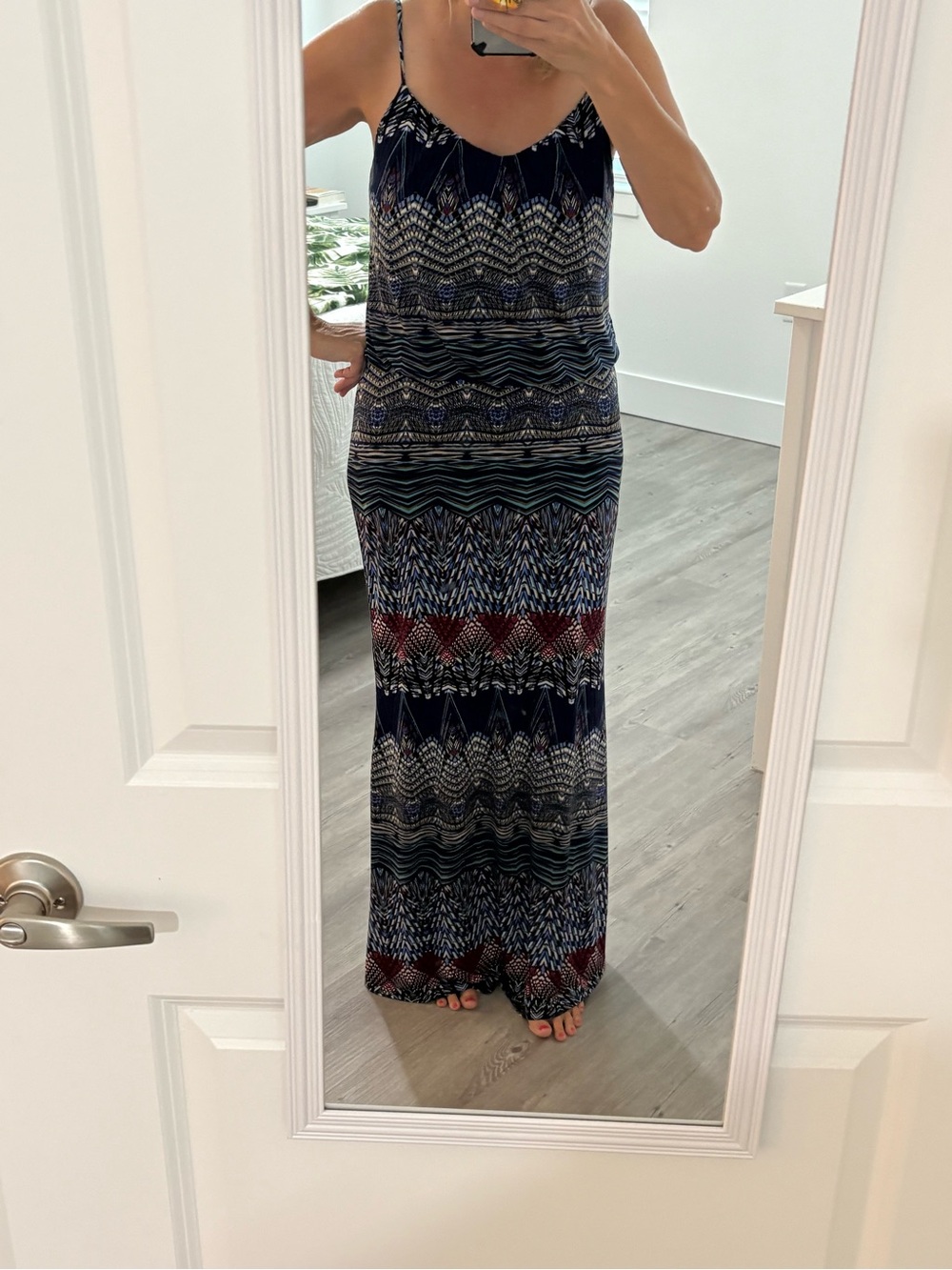 S-Twelve Navy Multi-Print Spaghetti Strap Maxi Dress